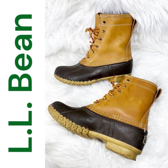 L.L. BEAN BROWN LEATHER DUCK RAIN BOOTS GORE-TEX THINSULATE OUTDOOR, SIZE 7 - Picture 3 of 15